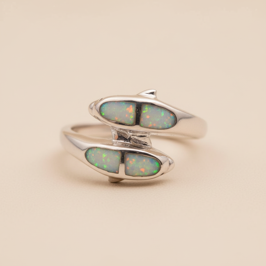Anillo Delfín frontal fondo beige
