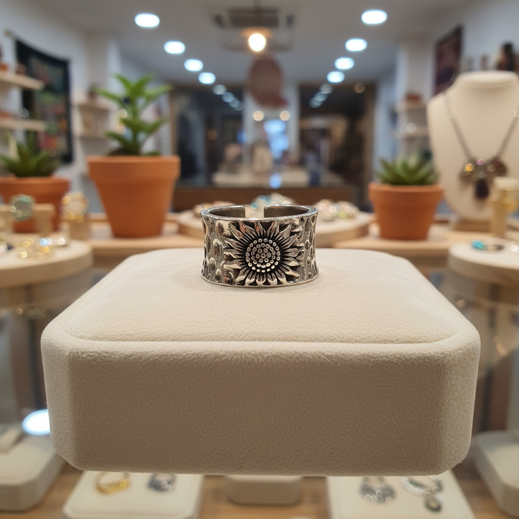 Anillo Girasol con Semillas en una tienda