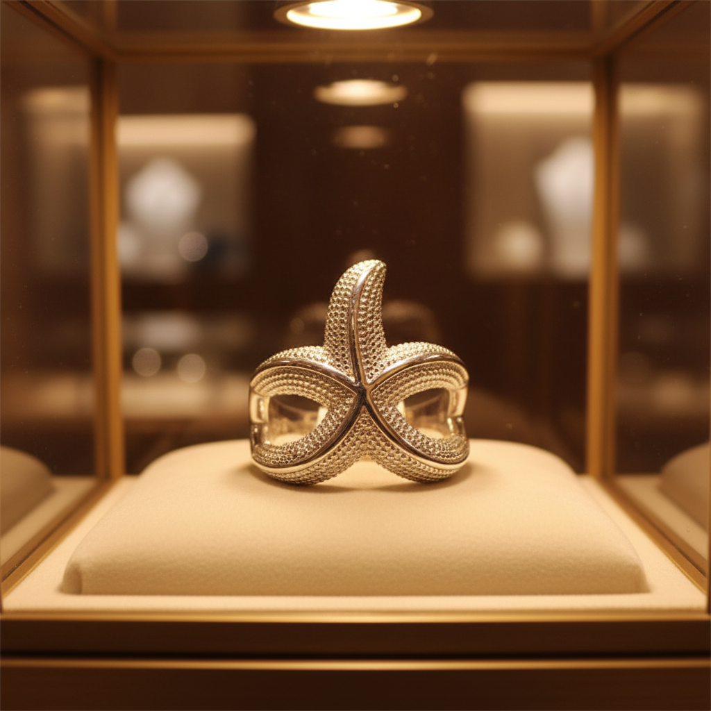 Anillo Náutico Estrella de Mar en una vitrina