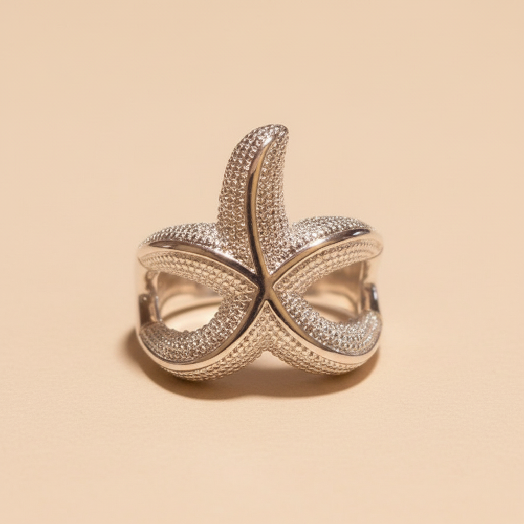 Anillo Náutico Estrella de Mar frontal sobre fondo beige
