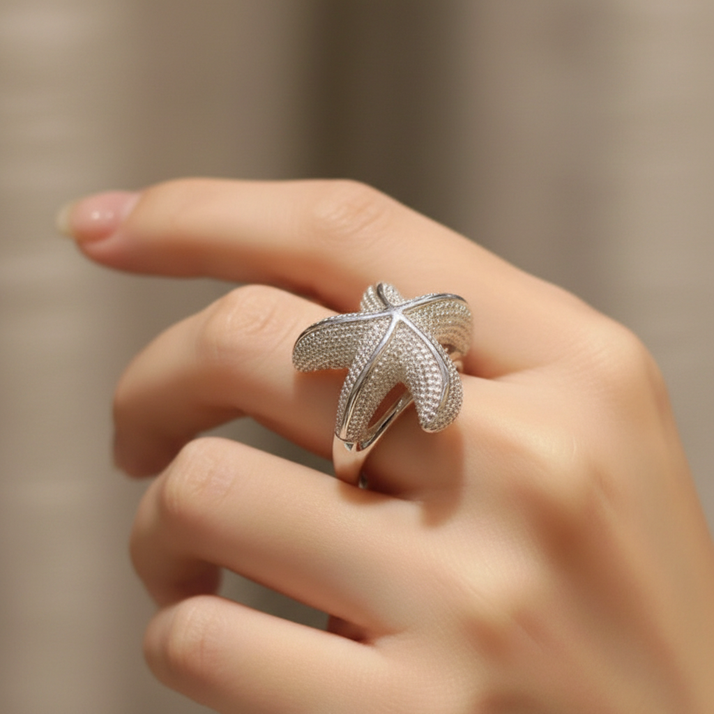 Anillo Náutico Estrella de Mar llevado en la mano