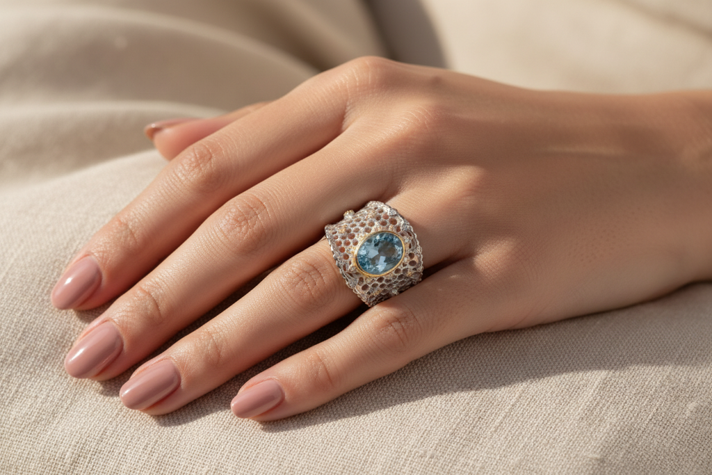 Anillo puesto en la mano