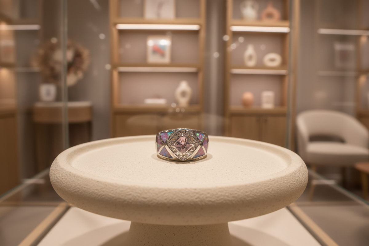 Anillo Rombo Rosa expuesto en una tienda
