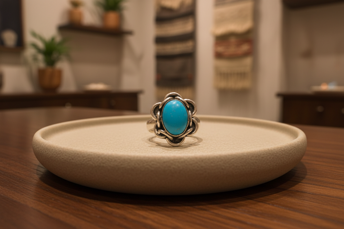 Anillo Silueta Flor expuesto en una tienda