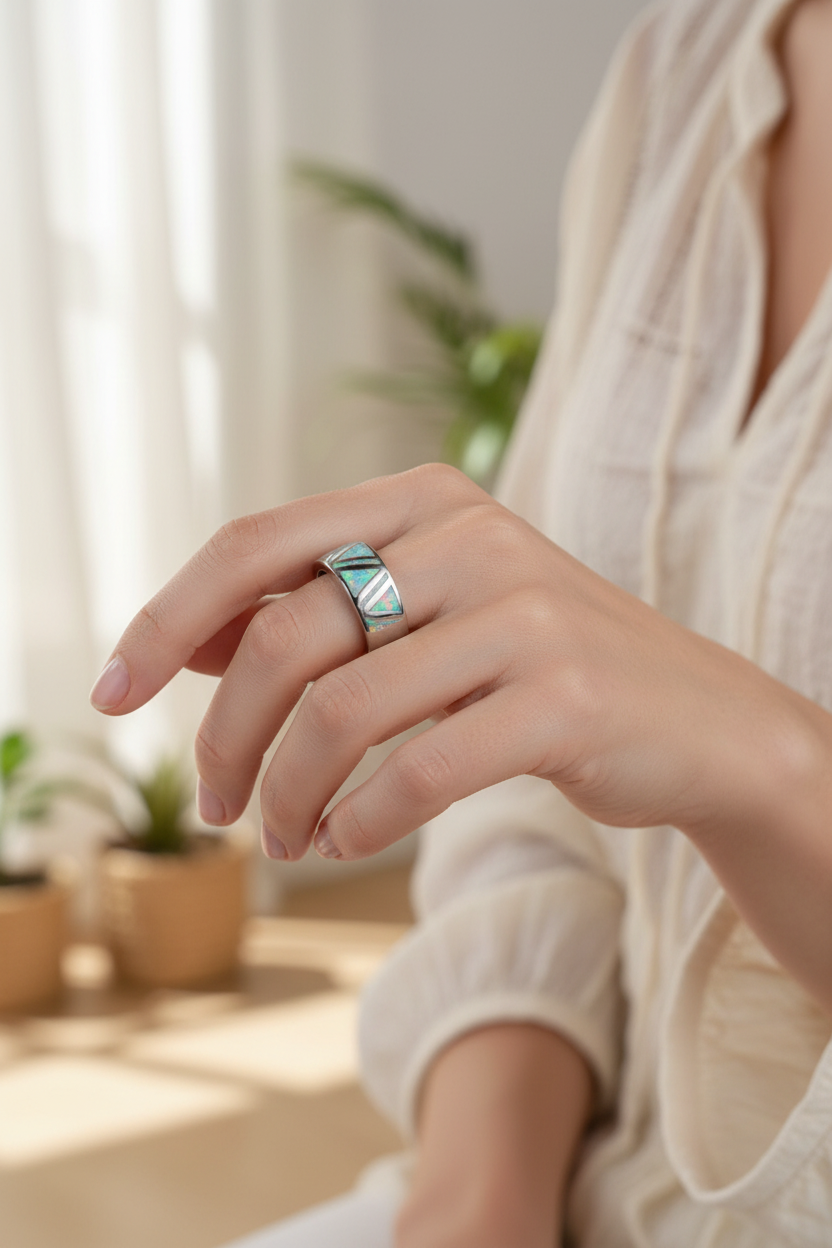 Anillo Triángulos llevado por una modelo