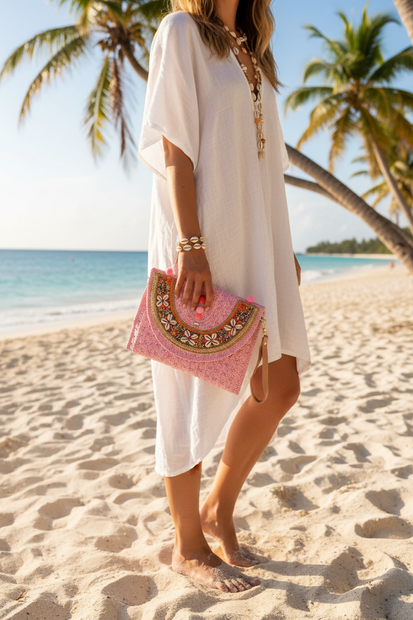 Bolso Clutch Conchas Marinas lifestyle