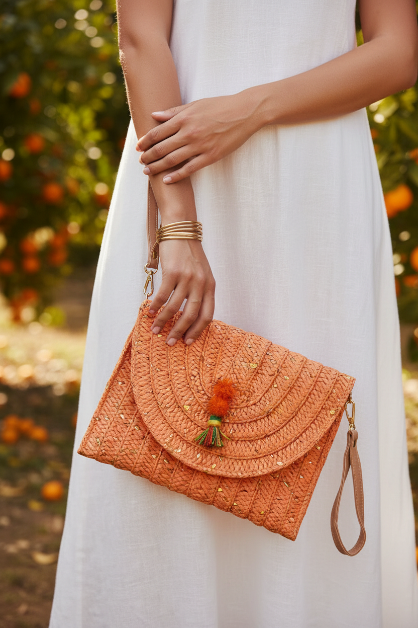 Bolso Clutch Mandarina lifestyle close-up