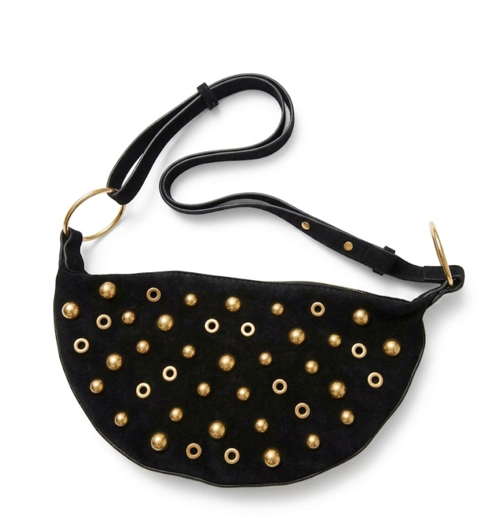 Bolso boho negro estrella aguamarina detalle tachas doradas - vaqueraspain