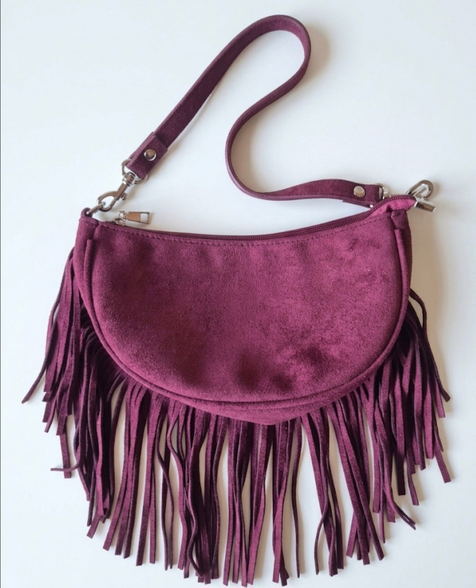 Bolso bohemio burdeos Chica Vanilla detalle lazo rojo - vaqueraspain