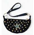 Bolso bohemio antelina negro estrella aguamarina brillante con tachas doradas - vaqueraspain