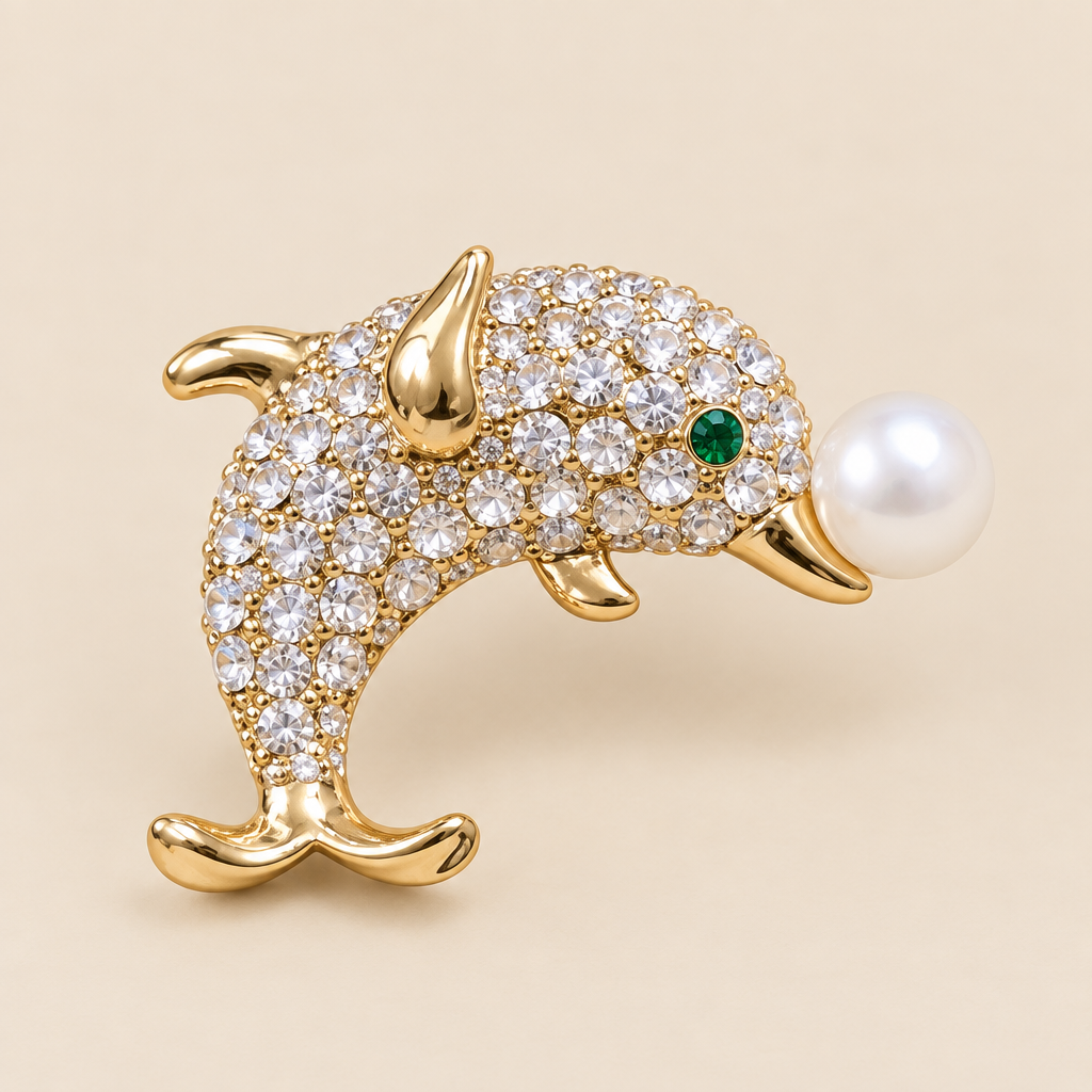 Broche dorado con ojo verde, vista frontal