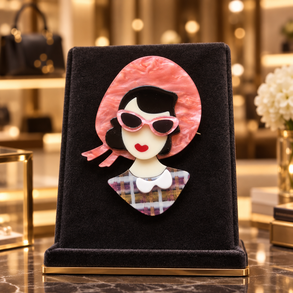 Broche Mirada Rosa en una boutique