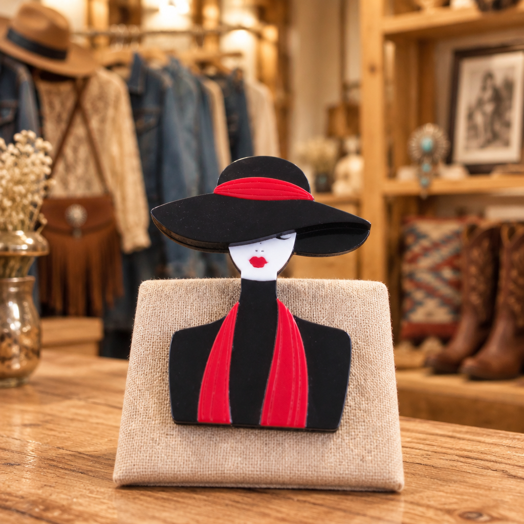 Broche Pasión Escarlata en una tienda