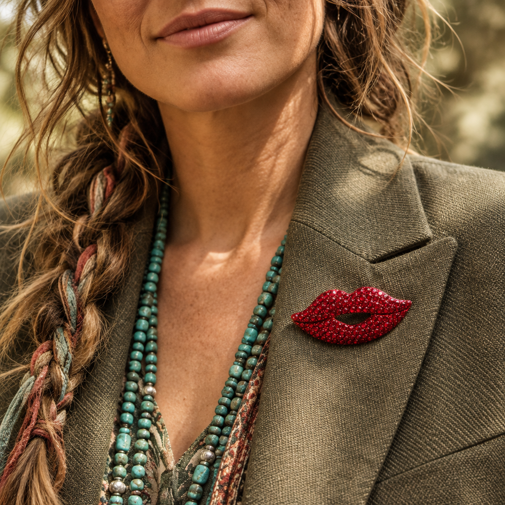 Broche Rojo Tentación en una modelo