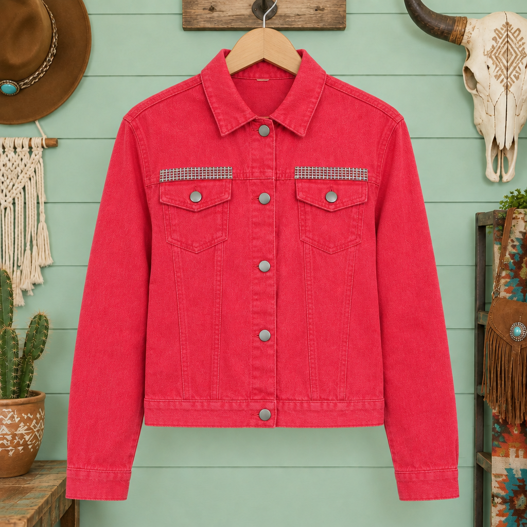 Chaqueta Rebel Pop en tienda, 5 botones y botones en los bolsillos