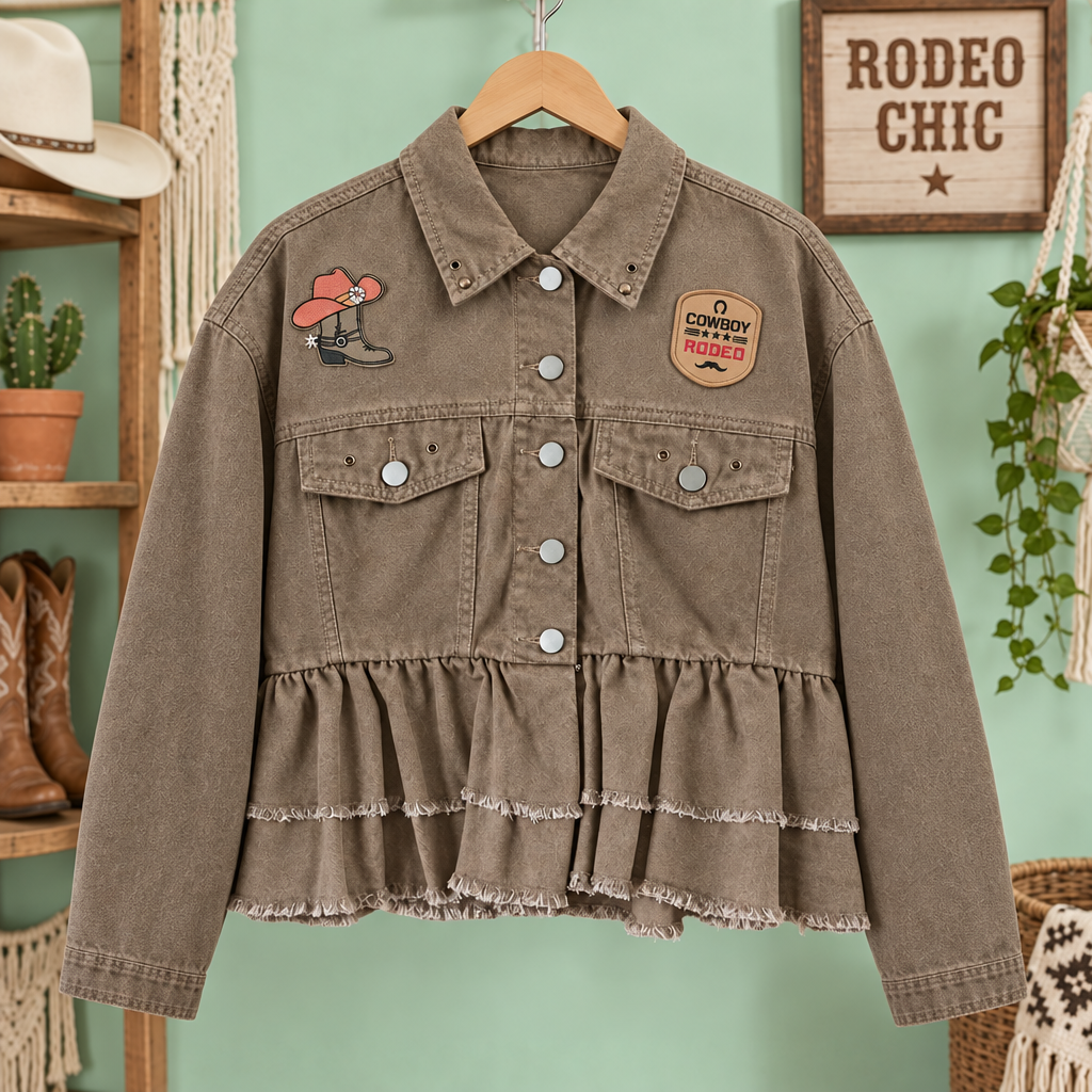 Chaqueta Rodeo Chic en tienda, mangas lisas