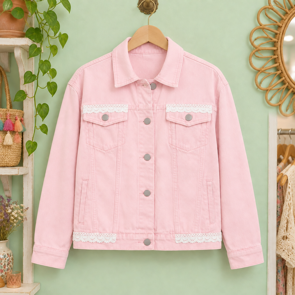 Chaqueta Romántica Pompones en tienda, rosa pastel