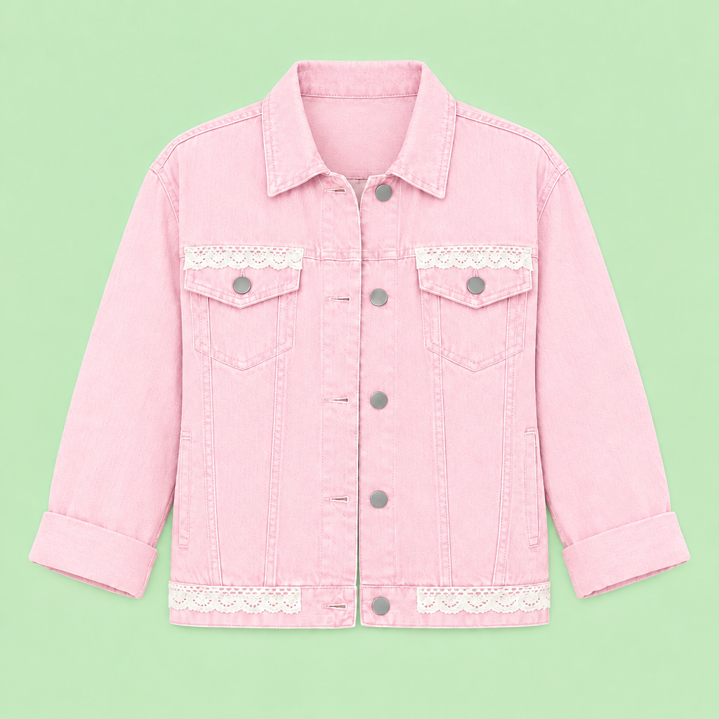 Chaqueta Romántica Pompones, frontal rosa pastel