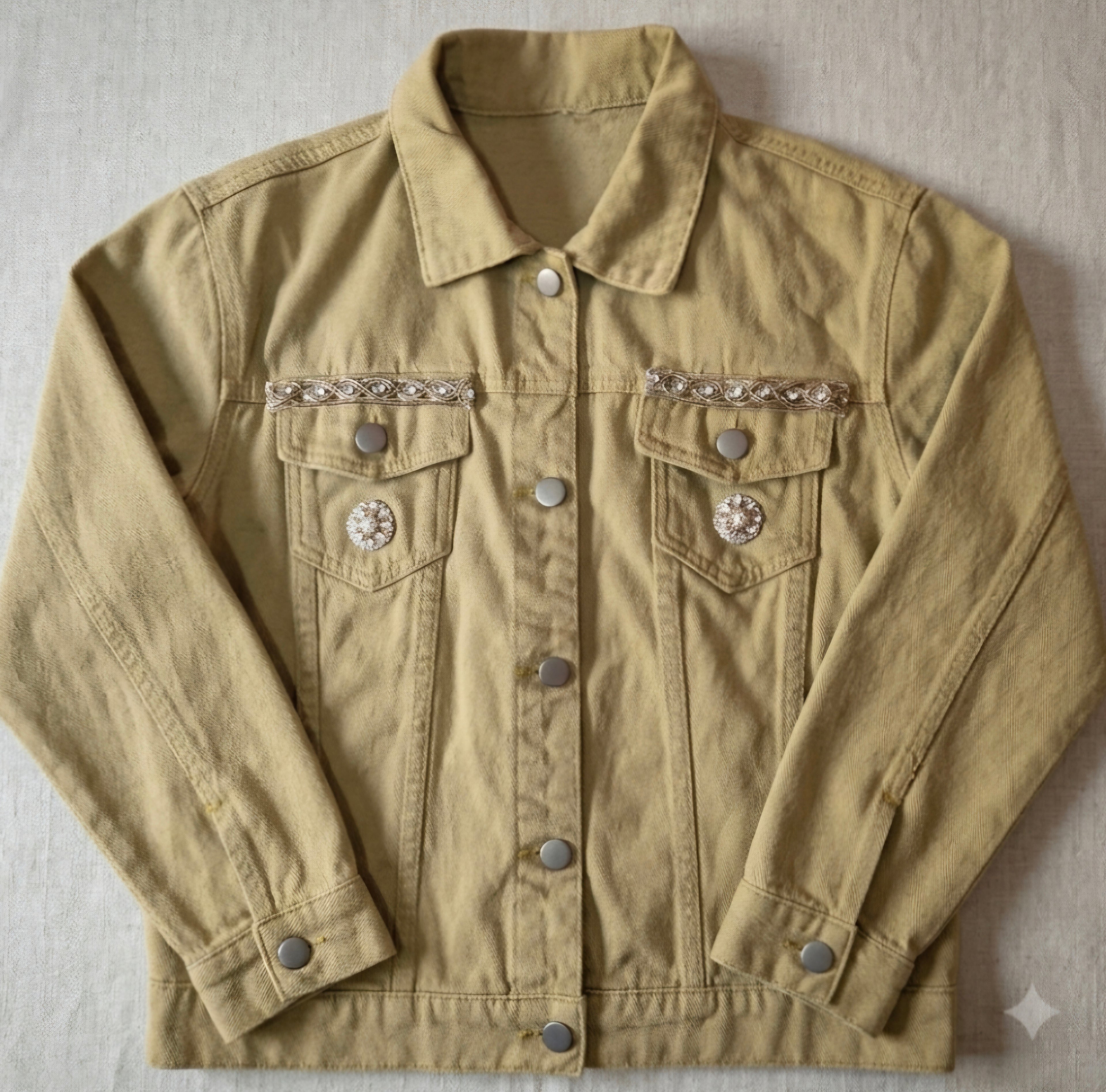 Chaqueta vaquera beige bordados dorados