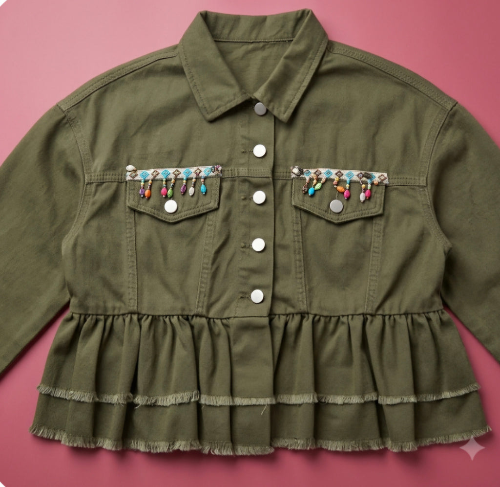 Chaqueta verde militar étnica