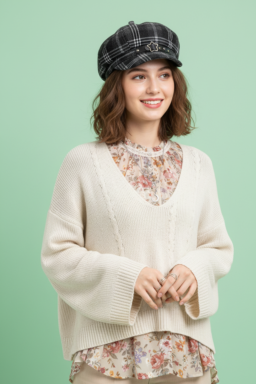 Gorra Tartán Gris en modelo fondo verde