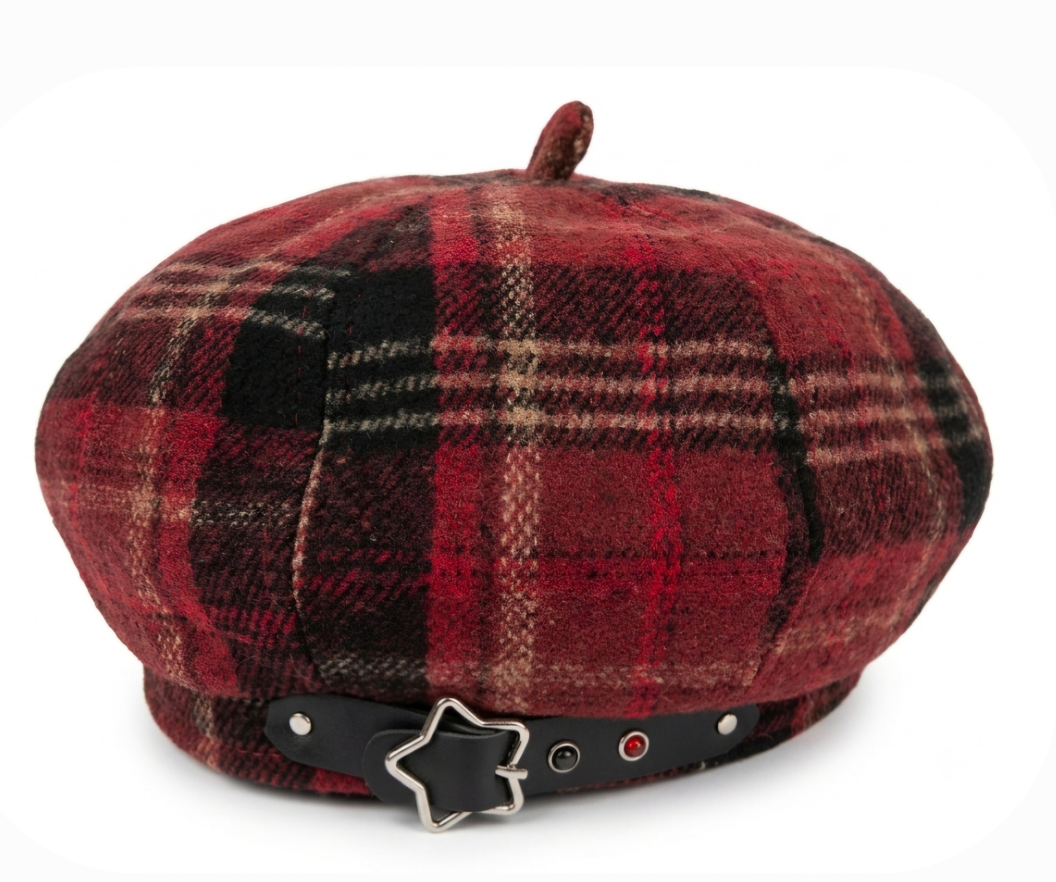 Gorra boina cuadros rojos