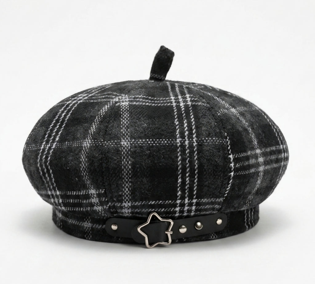 Gorra boina cuadros grises