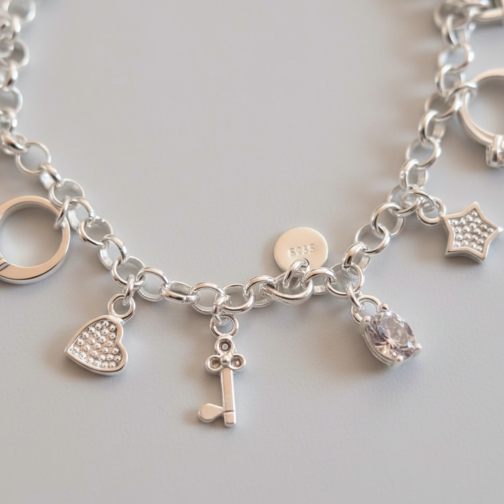 Detalle de la cadena y el cierre de una Pulsera romántica de Plata 925