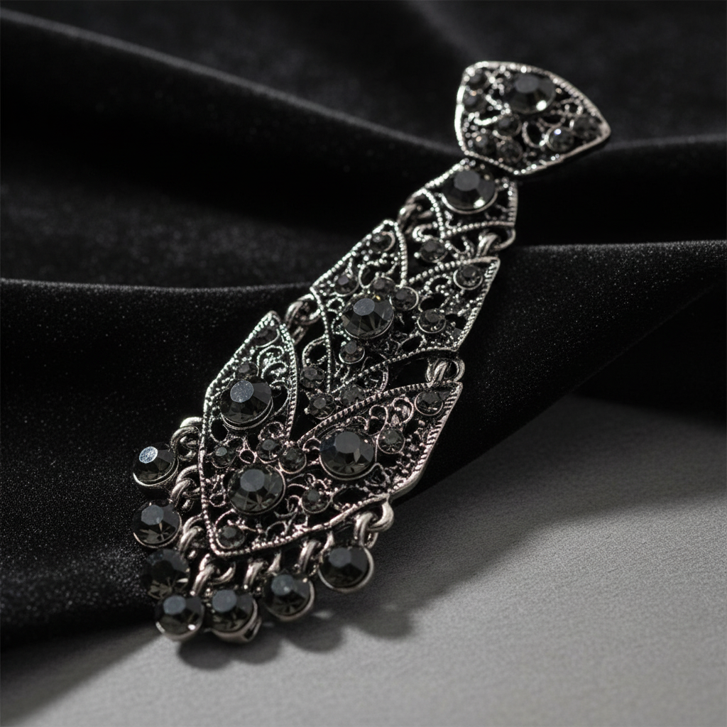 Detalle del strass de la Corbata Joya Strass negra