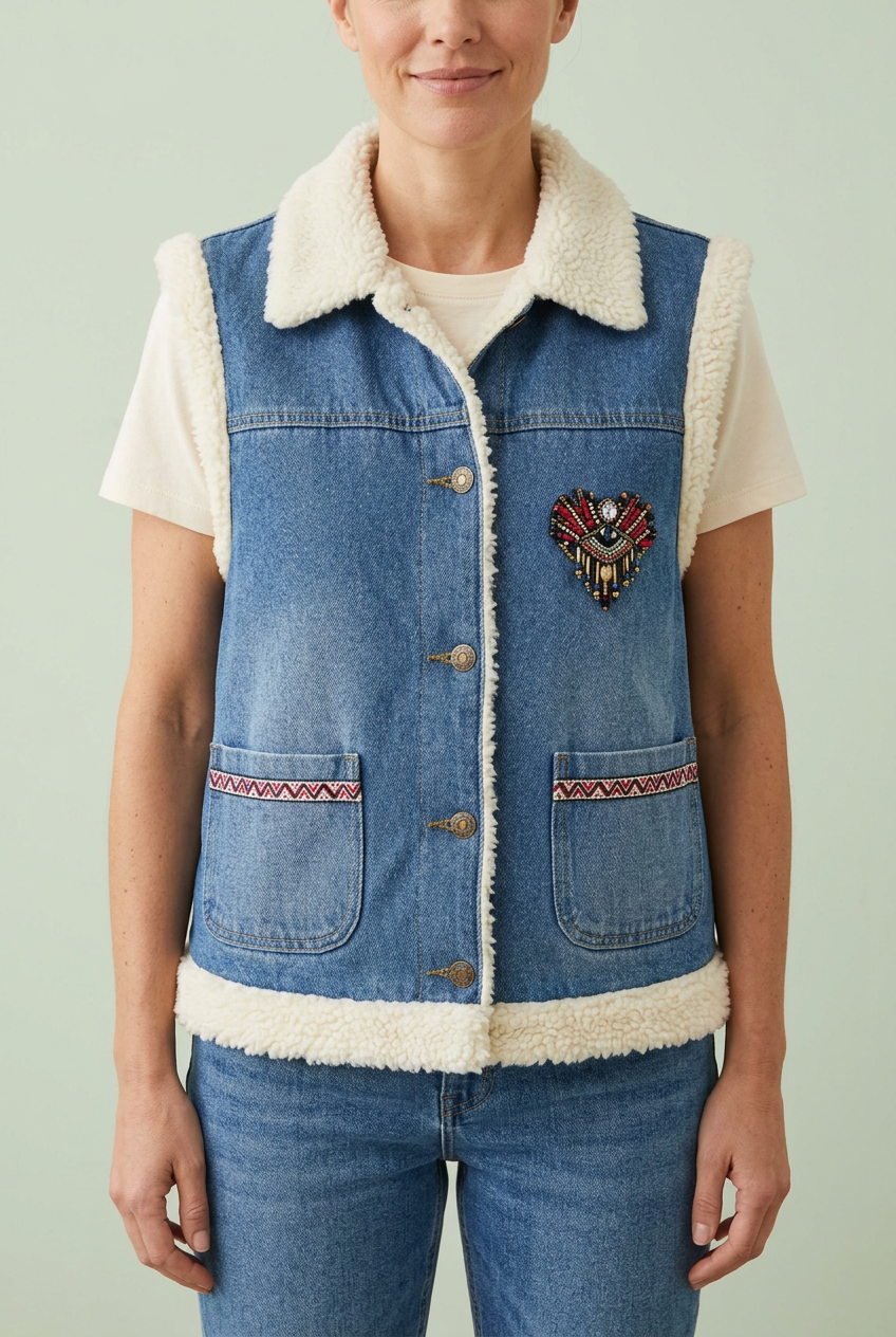 Chaleco Corazón Boho en modelo