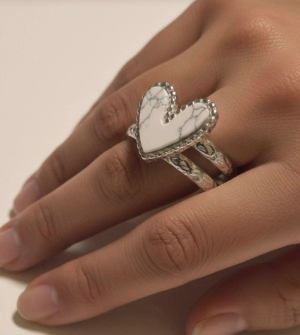 Anillo bohemio turquesa blanca de acero inoxidable boho chic vintage | vaqueraspain
