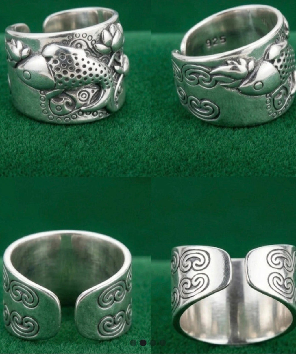 Vista lateral anillo ajustable pez koi oriental plata 925 | vaqueraspain