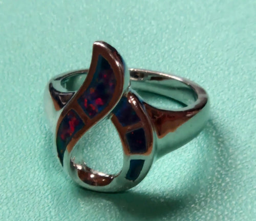 Detalle ópalo negro sintético anillo llama de fuego plata 925 | vaqueraspain