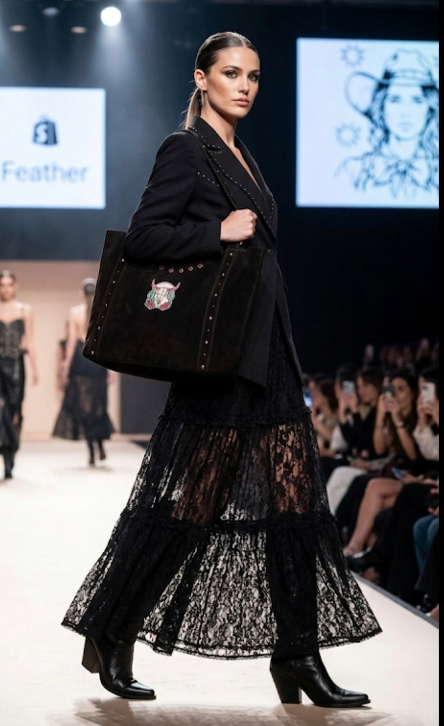 Bolso Tote western   "Calavera Buey" con tachas.