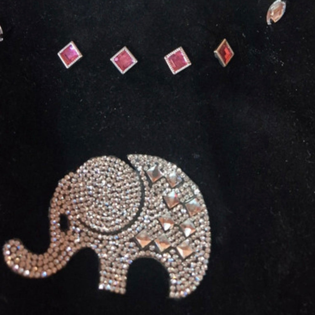 Vista frontal bolso tote elefante brillante antelina negra vintage | vaqueraspain
