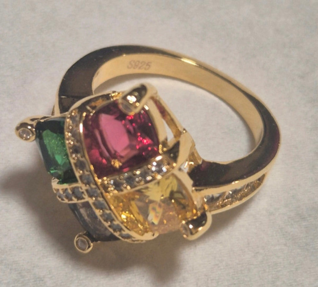 Detalle forma rombo art deco anillo plata 925 chapado oro 18K | vaqueraspain