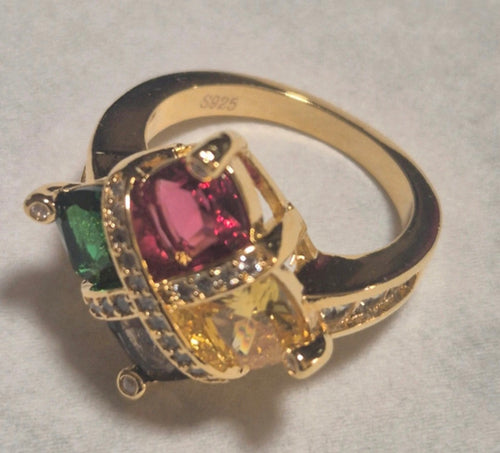 Detalle forma rombo art deco anillo plata 925 chapado oro 18K | vaqueraspain
