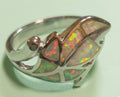 Anillo hoja ópalo sintético y plata 925