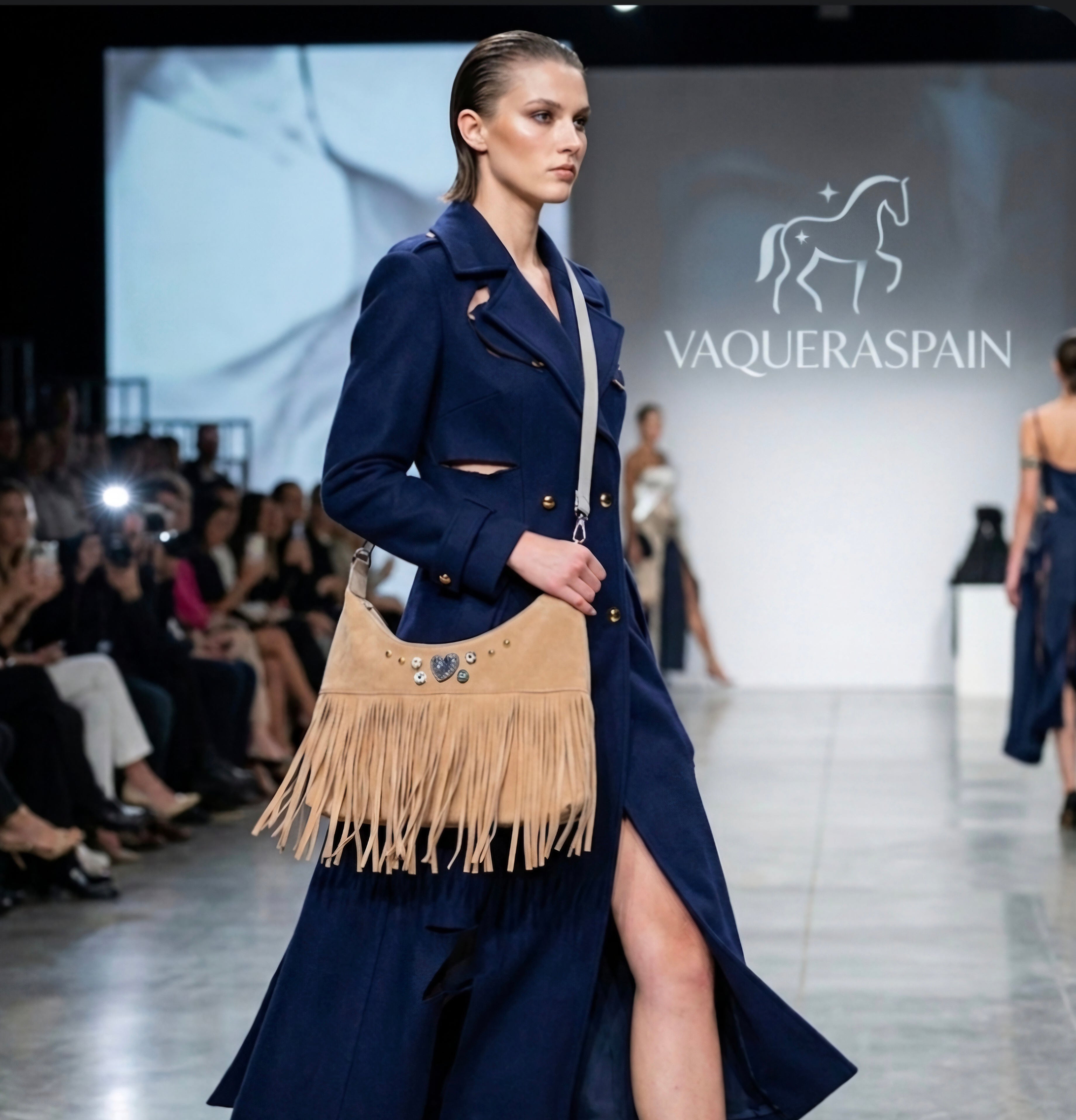 Detalle flecos beige claro y corazón bolso boho chic | vaqueraspain