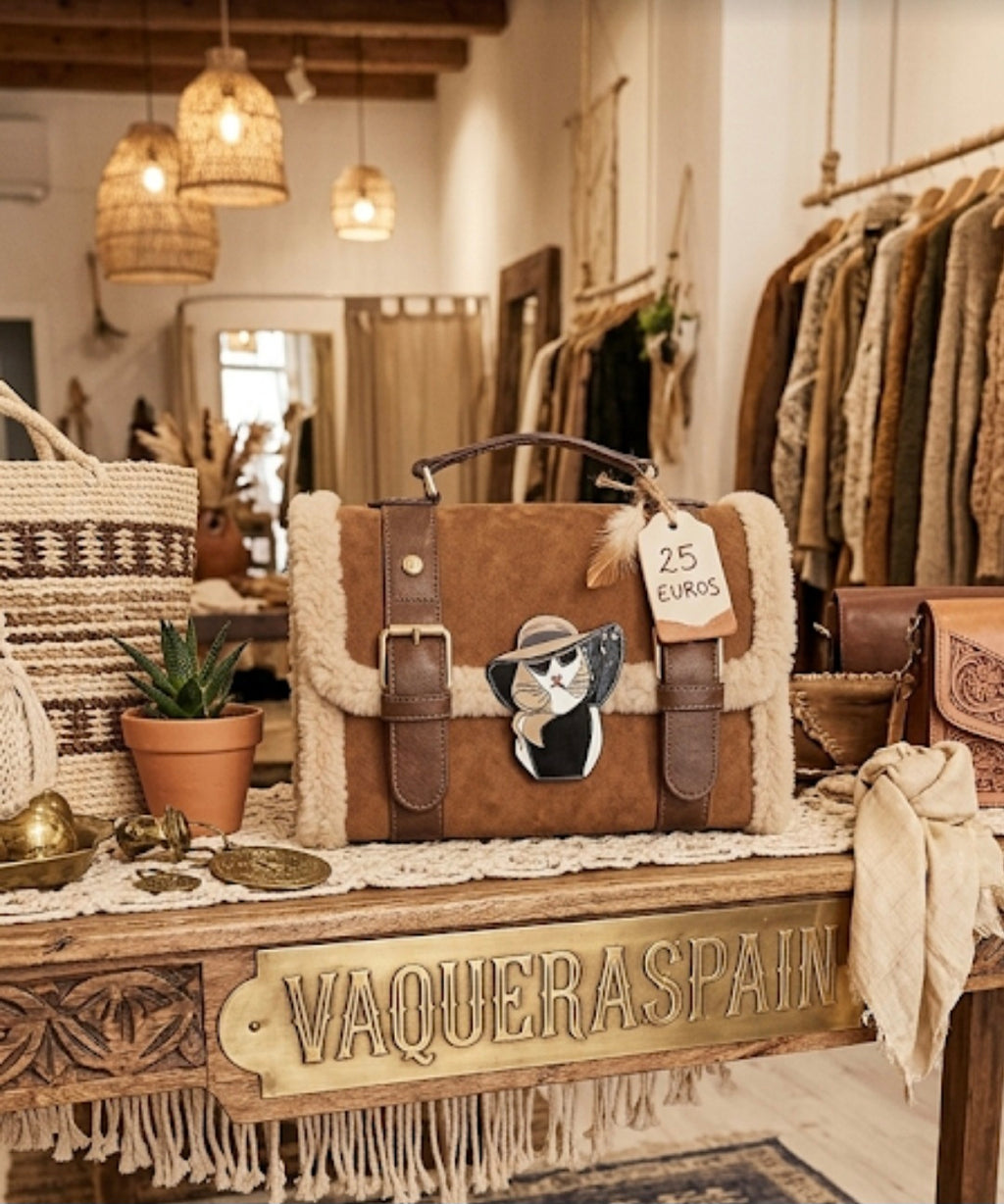 Bolso de mano boho chic marron chocolate + broche de regalo: " mujer glamurosa".