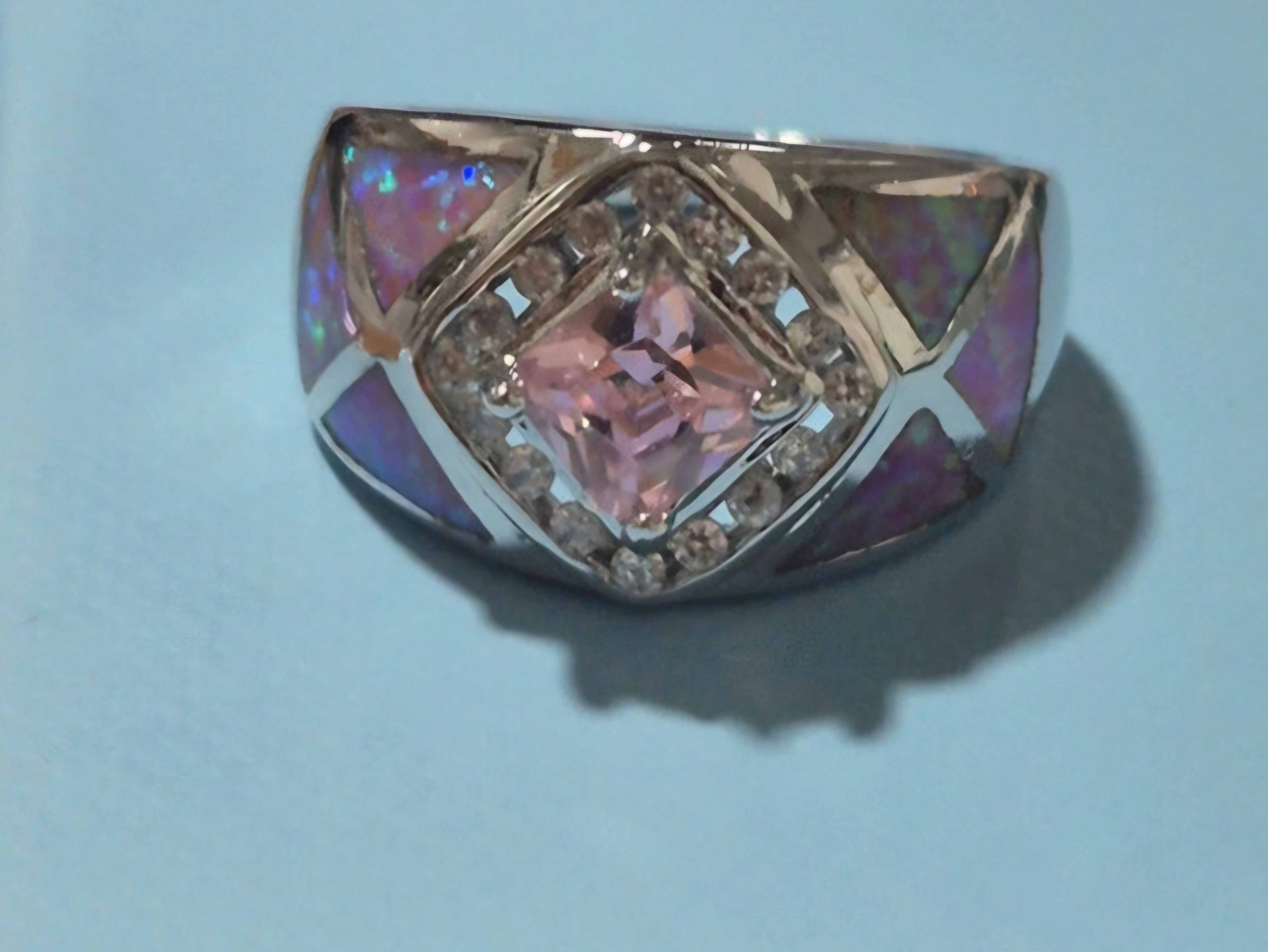 Anillo rombo rosa plata 925 talla 10,5 boho chic vintage | vaqueraspain