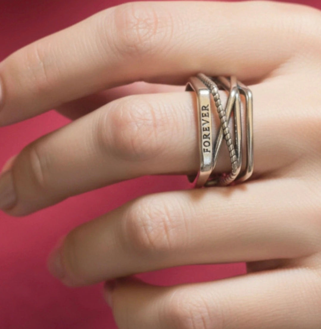 Anillo vintage bohemio Forever chapado en oro blanco joyería fina | vaqueraspain