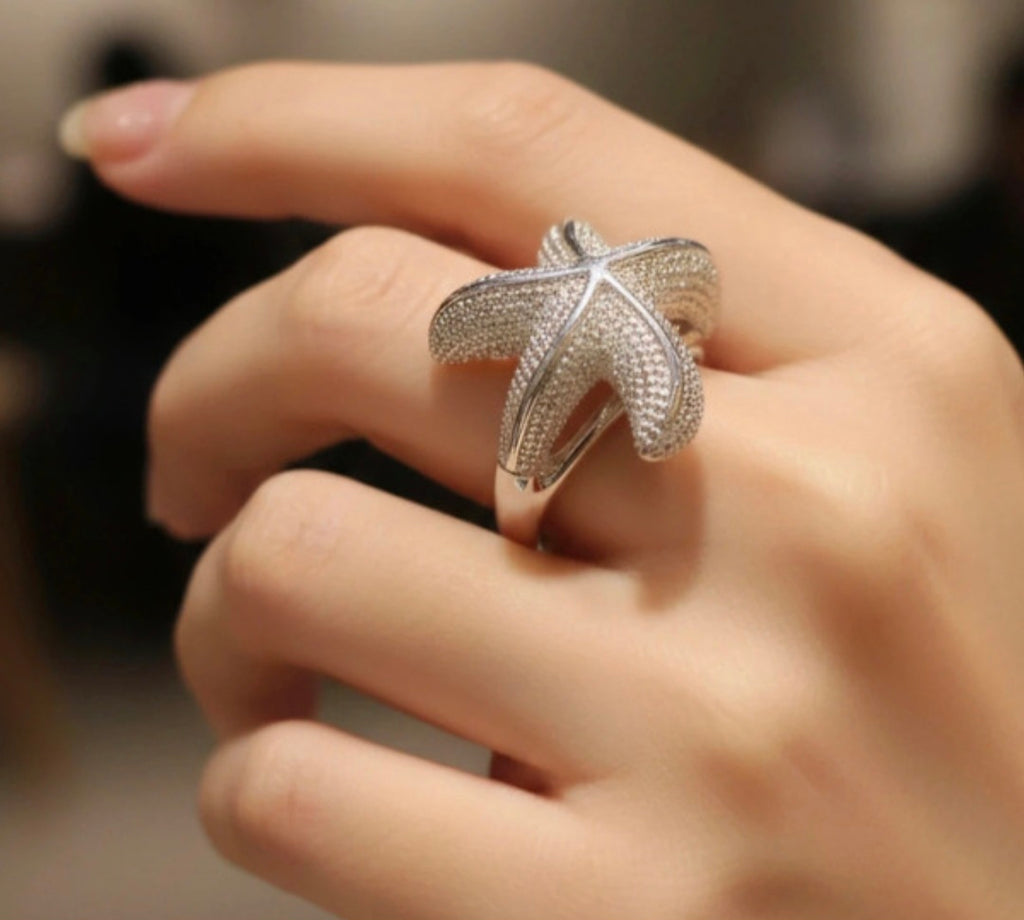 Anillo náutico estrella de mar de plata 925 talla 19,5 boho chic vintage | vaqueraspain