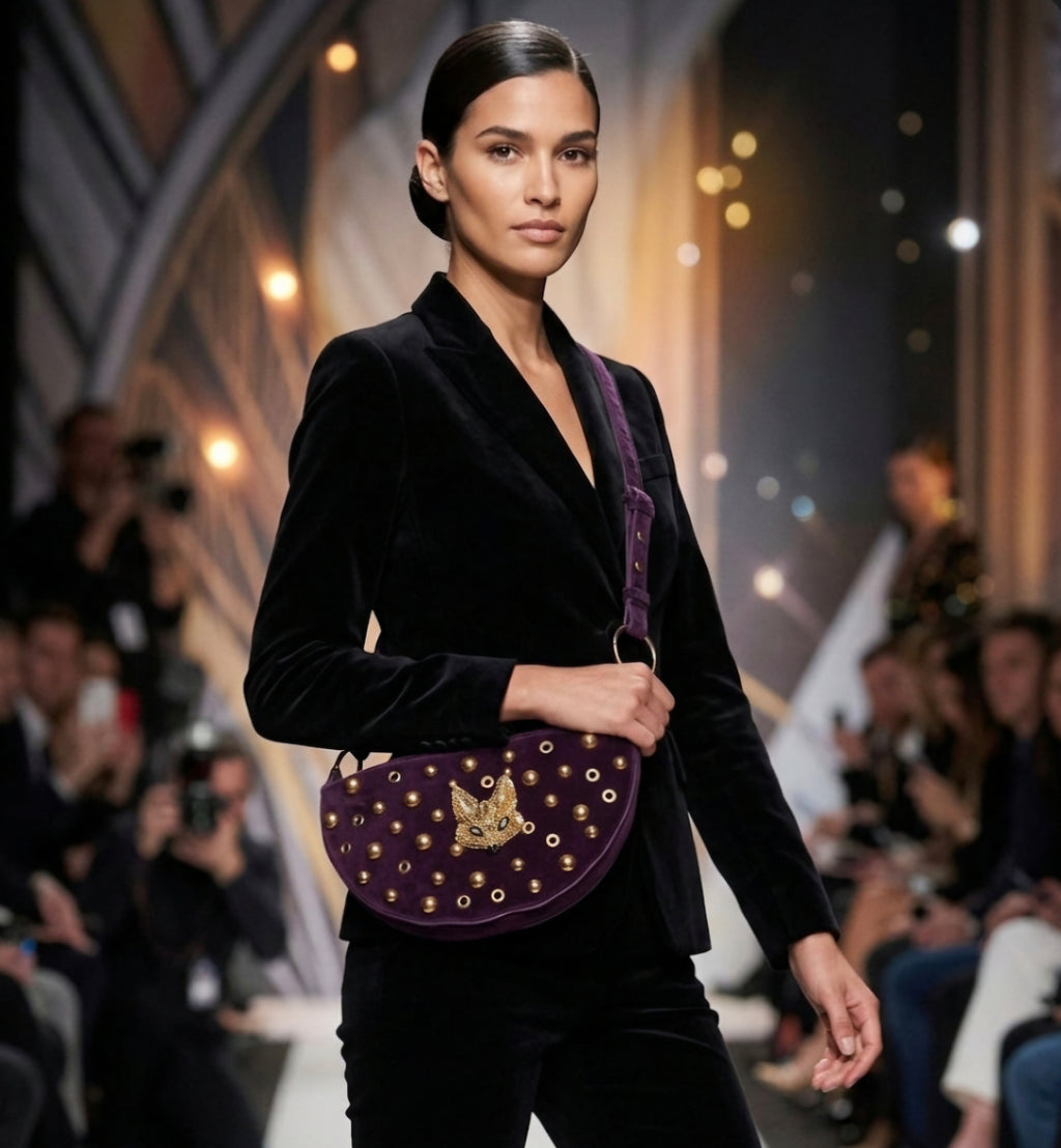 Bolso boho chic burdeos zorro dorado vista lateral - vaqueraspain