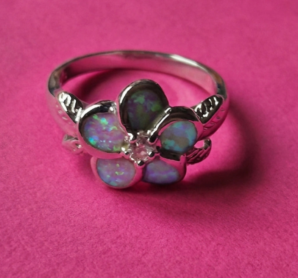 Anillo flor ópalo sintetico de plata 925