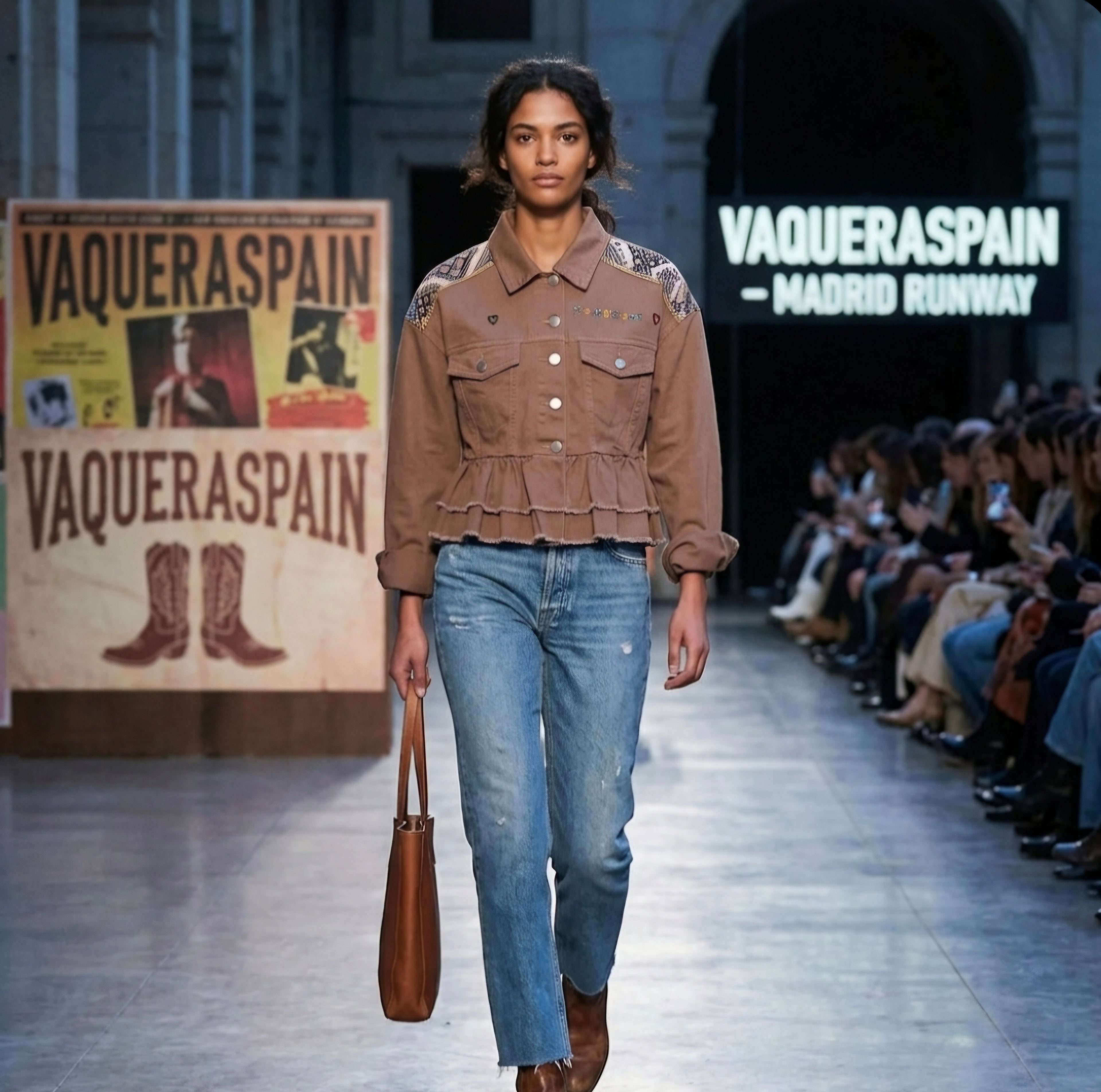 Detalle bordados étnicos chaqueta vaquera Freedom marrón talla L | vaqueraspain