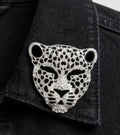 Broche vintage cabeza de felino plateada