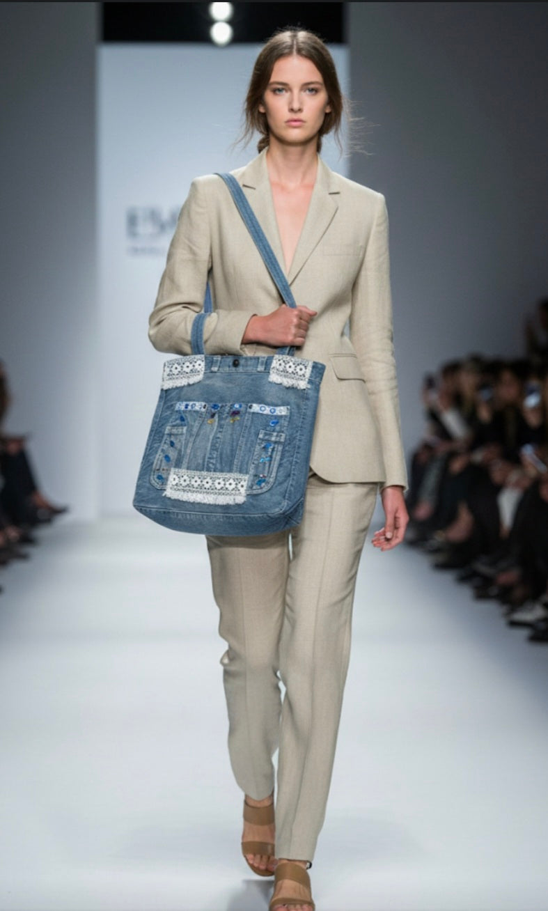 Bolso boho chic con encajes blancos y hojas vista lateral - vaqueraspain