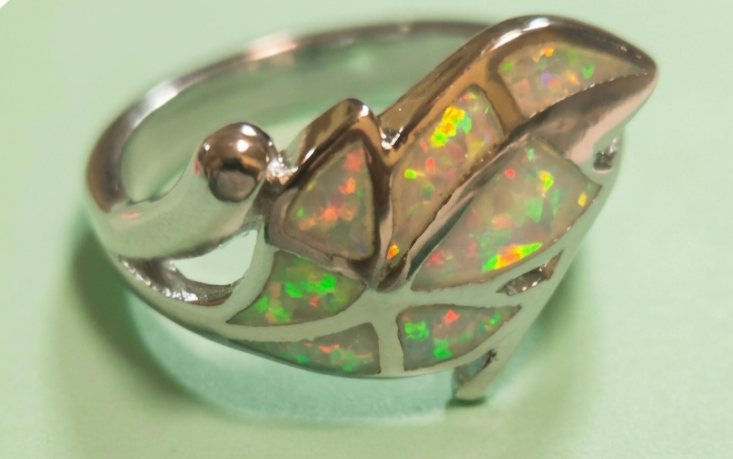 Anillo hoja ópalo sintético y plata 925