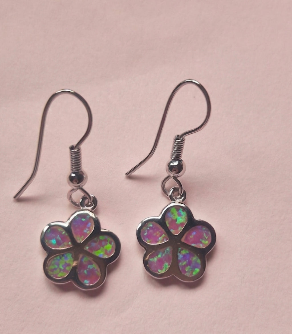 Pendientes flor de ópalo sintético y plata 925